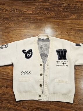 Off-White Cream Logo Patch Cardigan Sweater